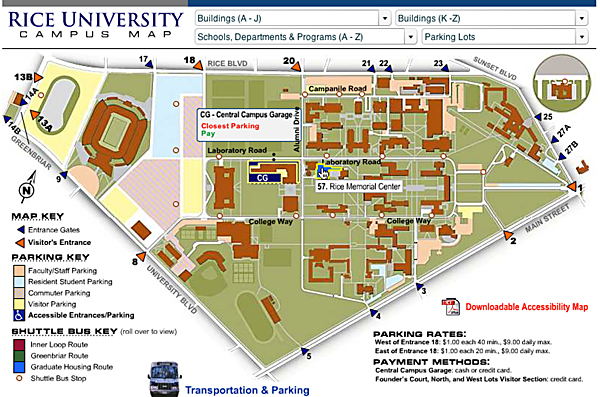 Map to Central Parking Garage at Rice