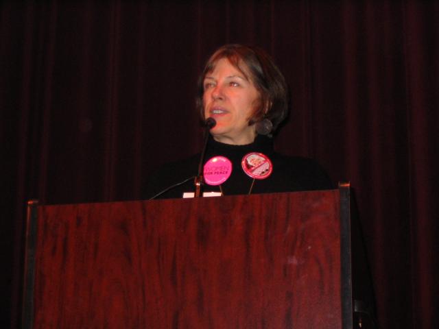 Mimi Kennedy at the podium