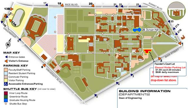 Map and Parking Information Duncan Hall at Rice University